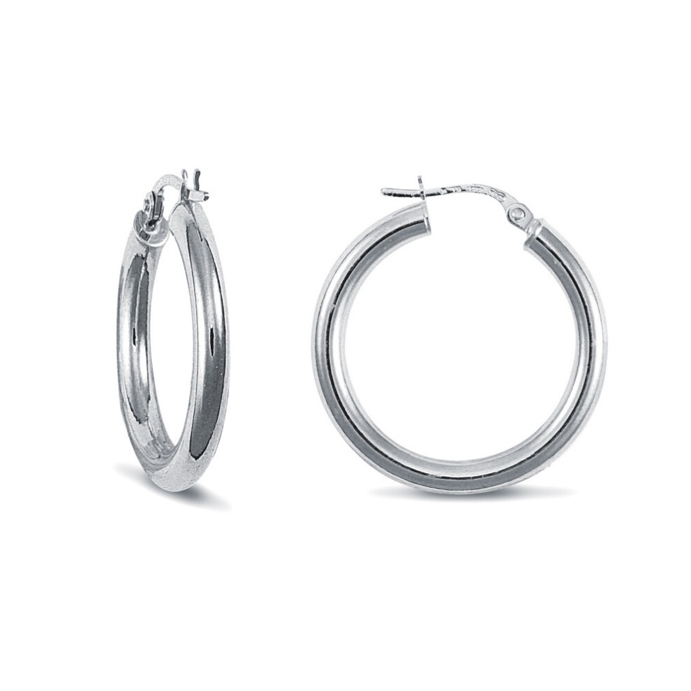 9ct White Gold  Polished 3mm Hoop Earrings 25mm - JER128