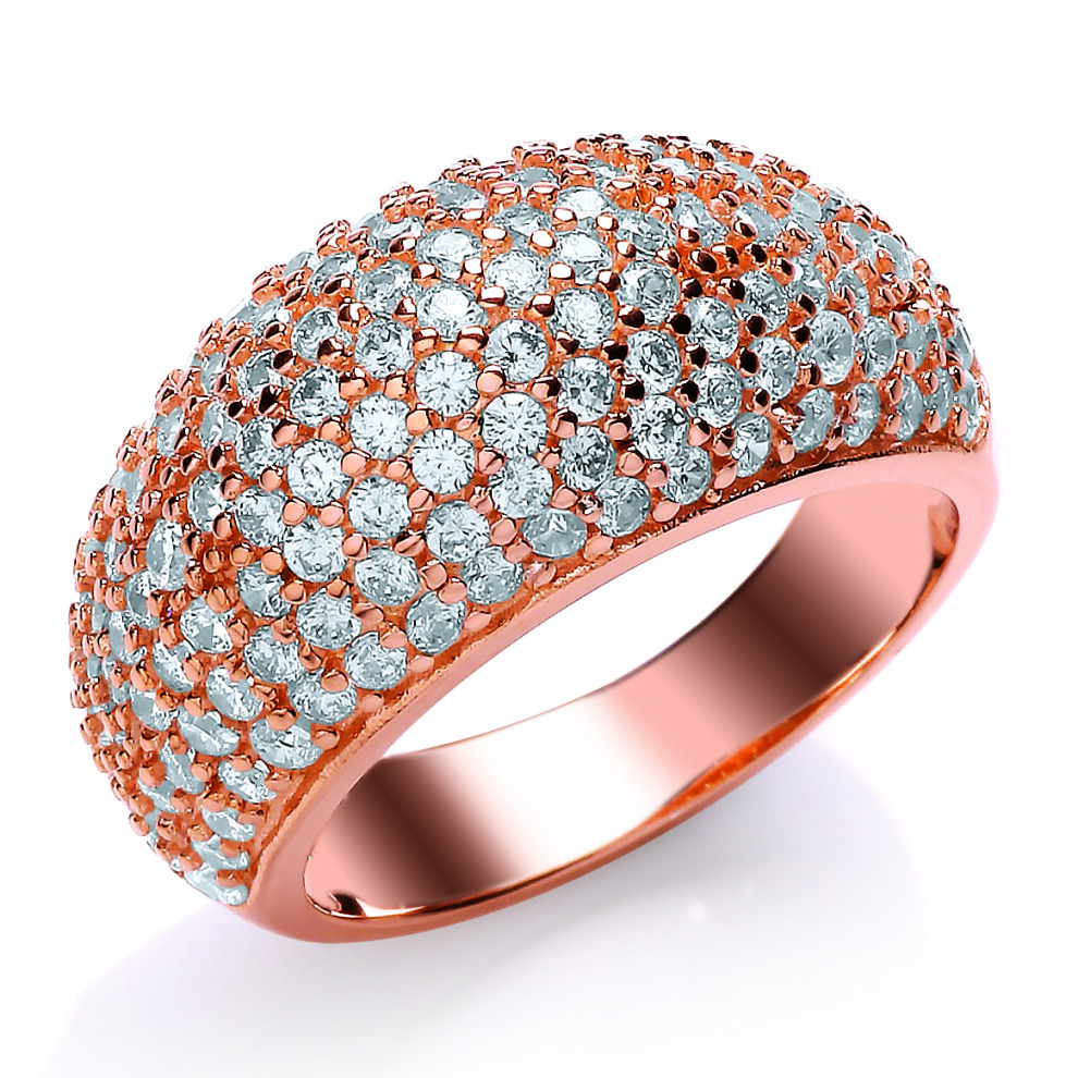 (O) Jewelco London Ladies Rose Gold-Plated Sterling Silver Cubic Zirconia Pave Bombay Eternity Ring