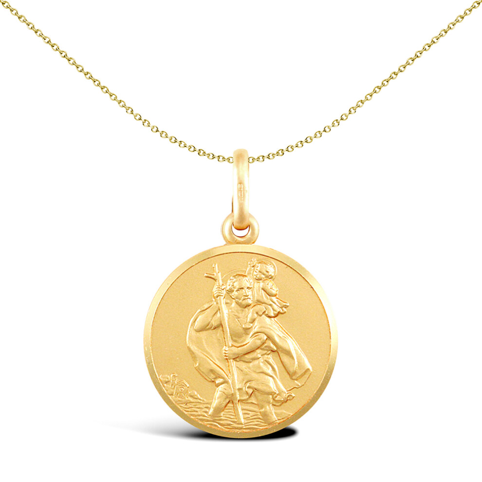 Jewelco London Solid 9ct Yellow Gold Matte St Christopher Medallion Pendant - JPM004