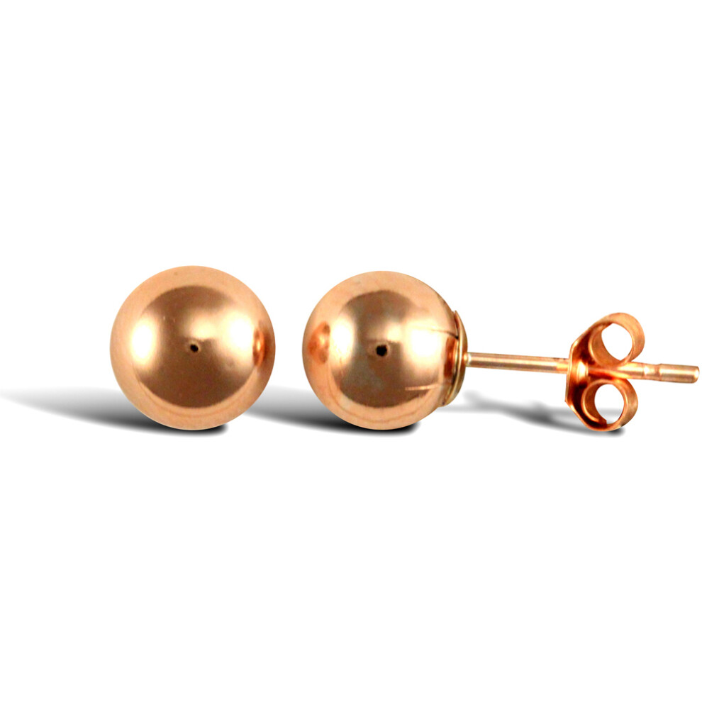 Jewelco London Ladies 9ct Rose Gold Ball Bead Stud Earrings, 6mm - JES316