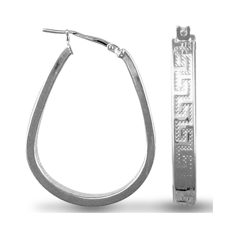Jewelco London Sterling Silver Greek Key formed  Hoop Earrings - Ladies - AER020