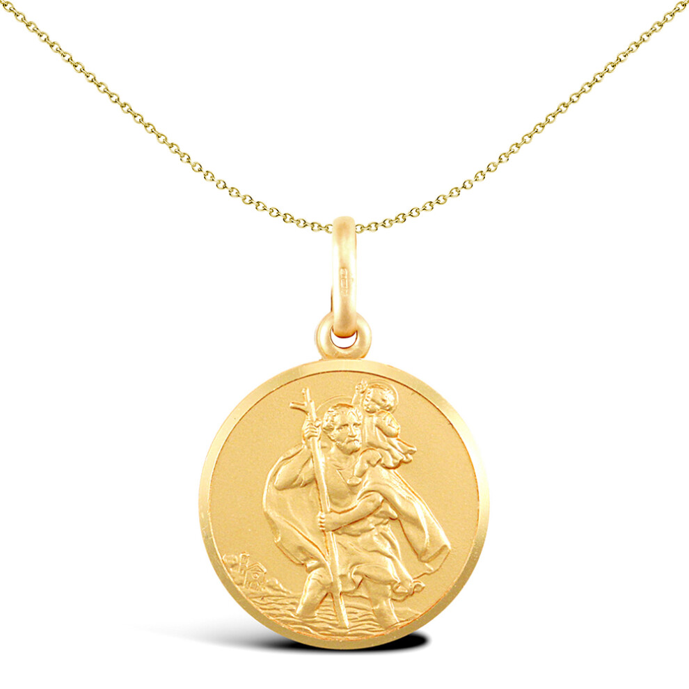 Jewelco London Solid 9ct Yellow Gold Matte St Christopher Medallion Pendant - JPM005