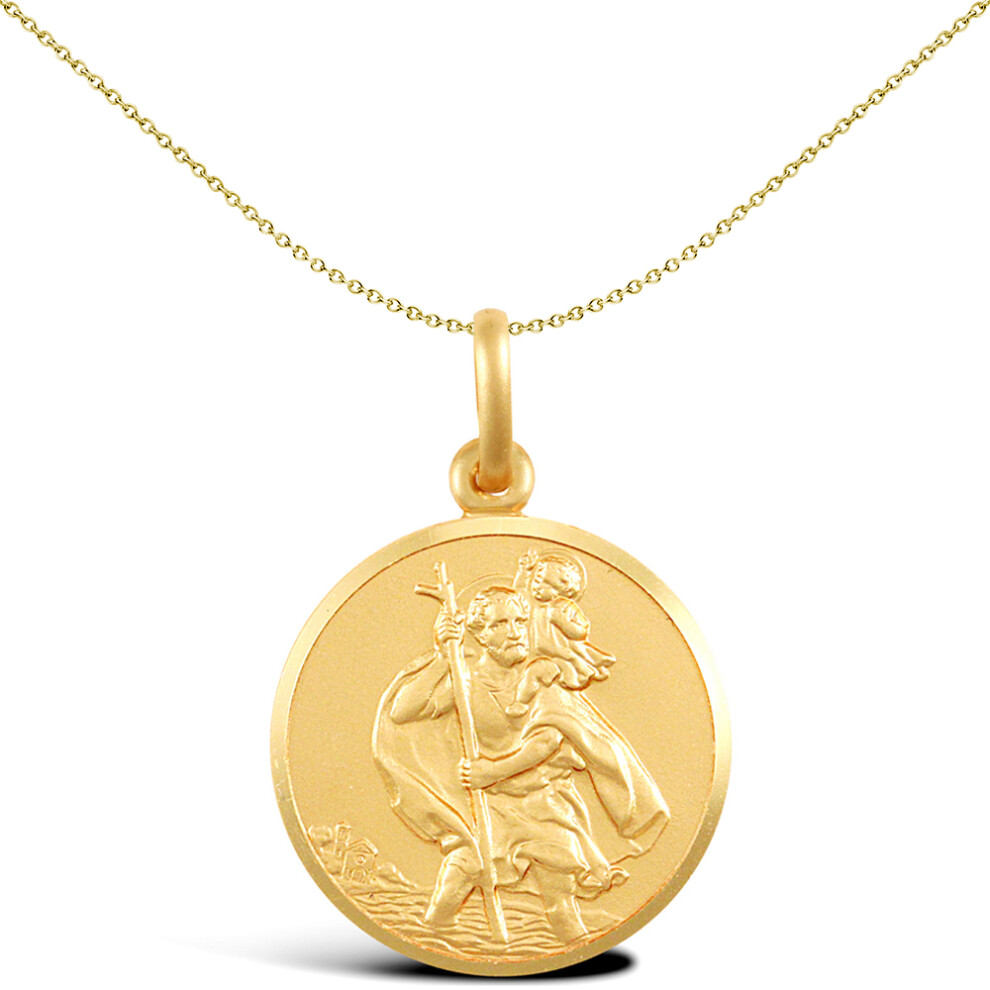 Jewelco London Solid 9ct Yellow Gold Matte St Christopher Medallion Pendant - JPM006