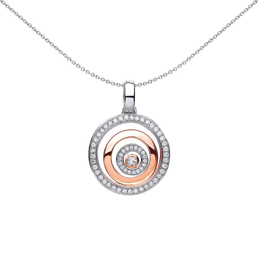 Jewelco London Ladies Rhodium & Rose Gold-Plated Sterling Silver Cubic Zirconia Floating Stone Halo Rings Pendant Necklace 18 inch - GVP338
