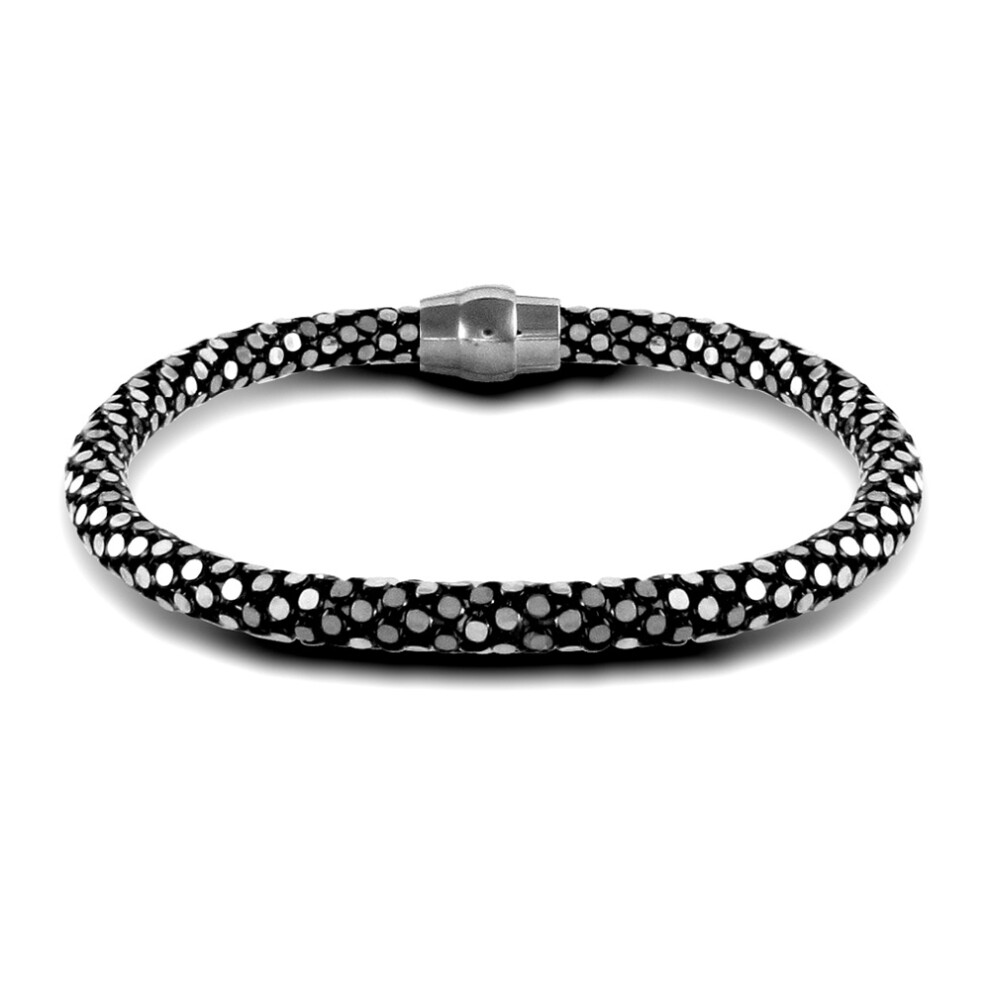 Jewelco London sterling silver black rhodium plated Snakeskin Snap N Stack Mirror Popcorn Chain Bracelet - ABB135C