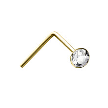 Jewelco London Ladies Solid 9ct Yellow Gold White Round Crystal Solitaire Nose Stud 2mm - JNS056
