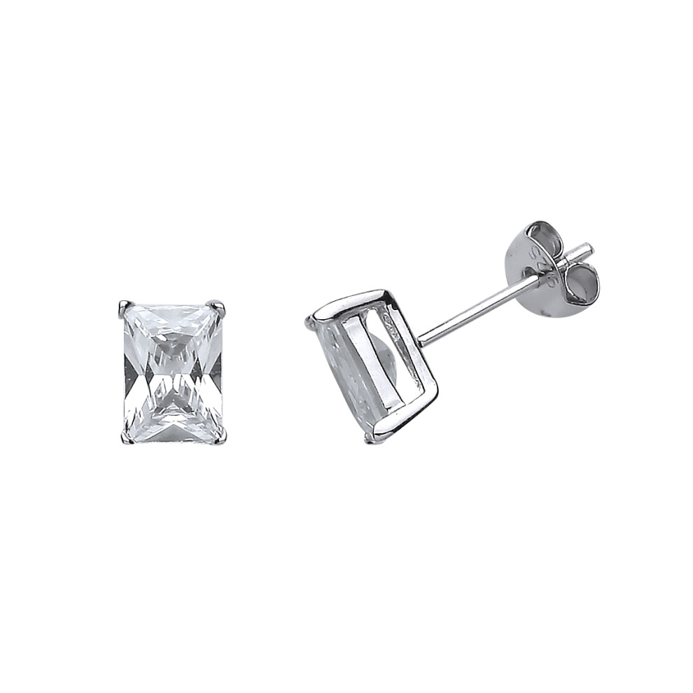 Jewelco London Ladies Sterling Silver Emerald Cut Cubic Zirconia Solitaire Stud Earrings - GVE488