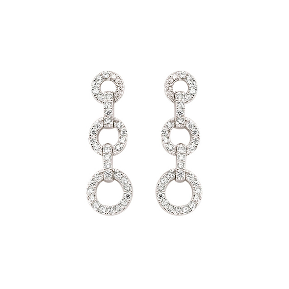 Jewelco London Ladies Sterling Silver Cubic Zirconia Trilogy Chain Drop Stud Earrings - GVE373