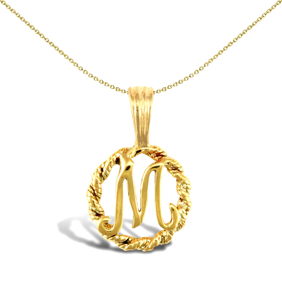 Jewelco London Solid 9ct Yellow Gold Rope Identity Initial Charm Pendant Letter M - JIN001-M