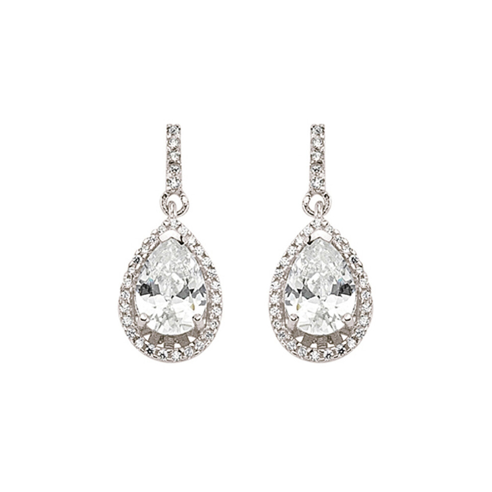 Jewelco London Ladies Sterling Silver Pear Cubic Zirconia Halo Tears of Joy Drop Earrings - GVE374