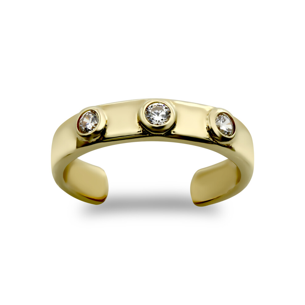 Jewelco London Ladies 9ct Yellow Gold White Round Brilliant Cubic Zirconia Trilogy Band Toe Ring - JTR009