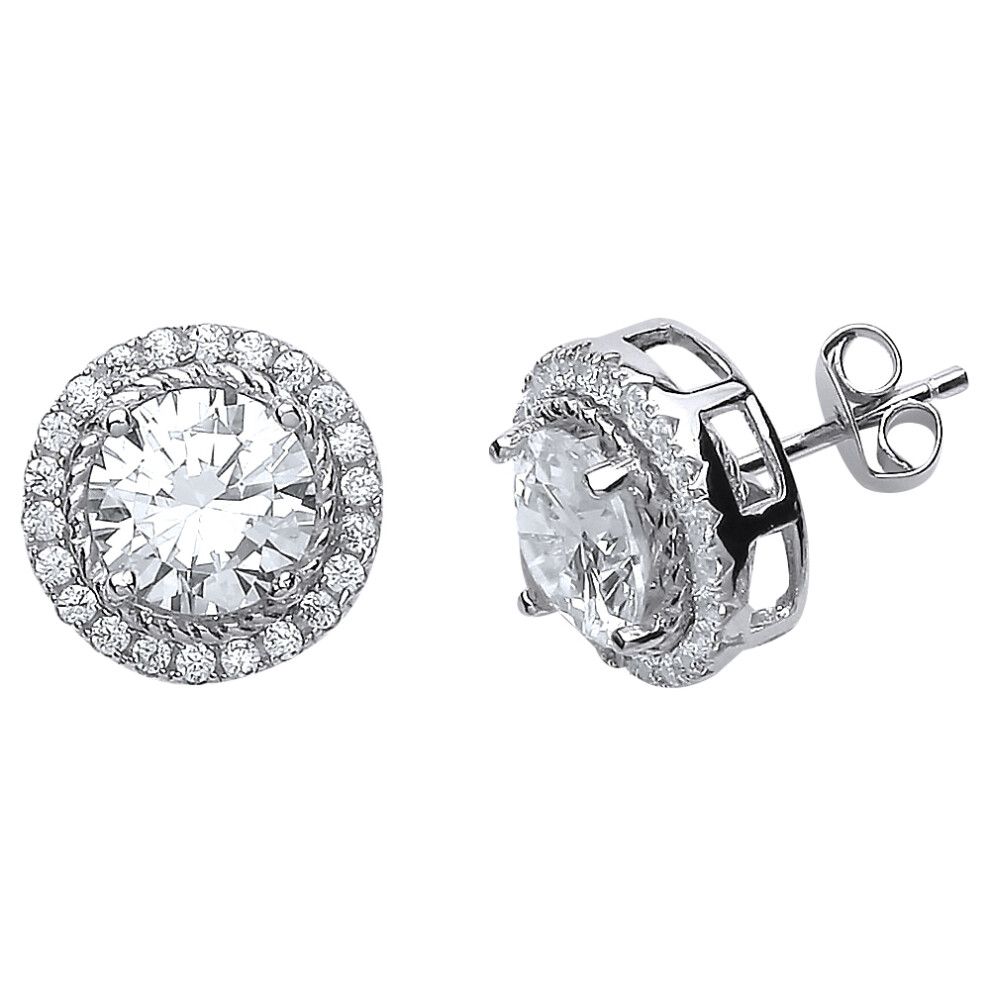 Jewelco London Ladies Sterling Silver Cubic Zirconia Halo Stud Earrings - GVE503