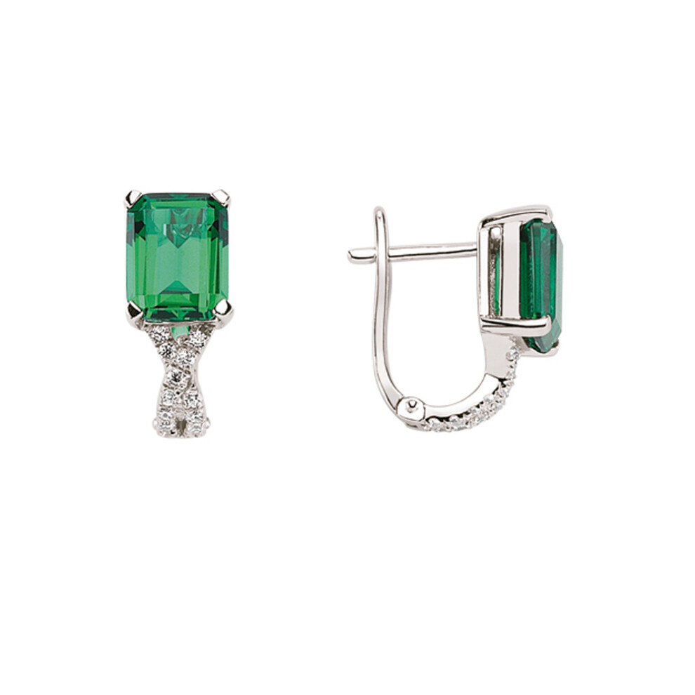 Jewelco London Ladies Sterling Silver Emerald-Green Emerald Cut Cubic Zirconia Crossover Drop Earrings - GVE315