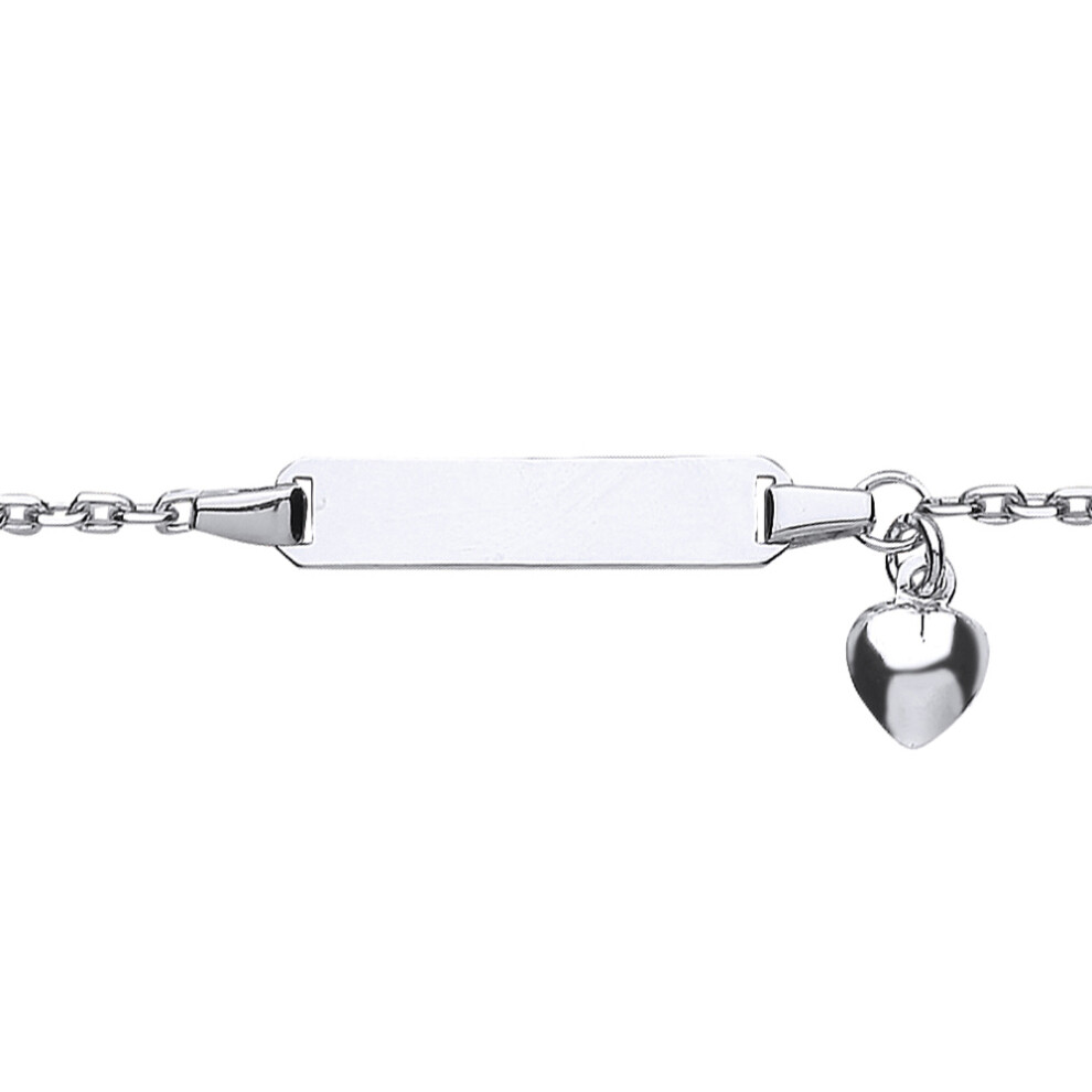 Jewelco London Girls Rhodium Plated Sterling Silver Love Heart Trace Belcher ID Identity Bracelet 5mm 5 / 6 inch - ID23