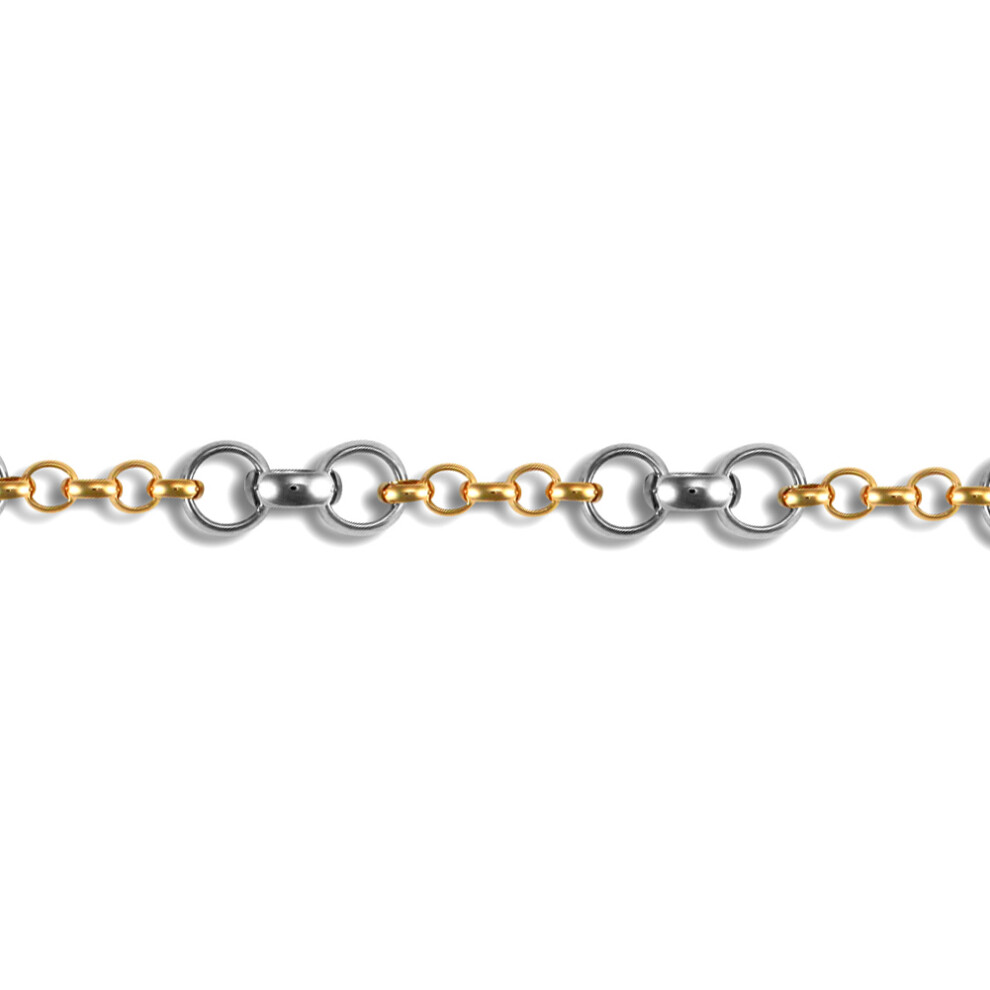 Jewelco London Ladies 9ct Yellow and White Gold Belcher 4mm & 7mm Gauge Bracelet - JBB326
