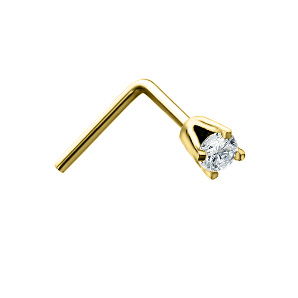 Jewelco London Ladies Solid 9ct Yellow Gold White Round Diamond Solitaire Claw Set Nose Stud 0.02ct 1.65mm - JNS063