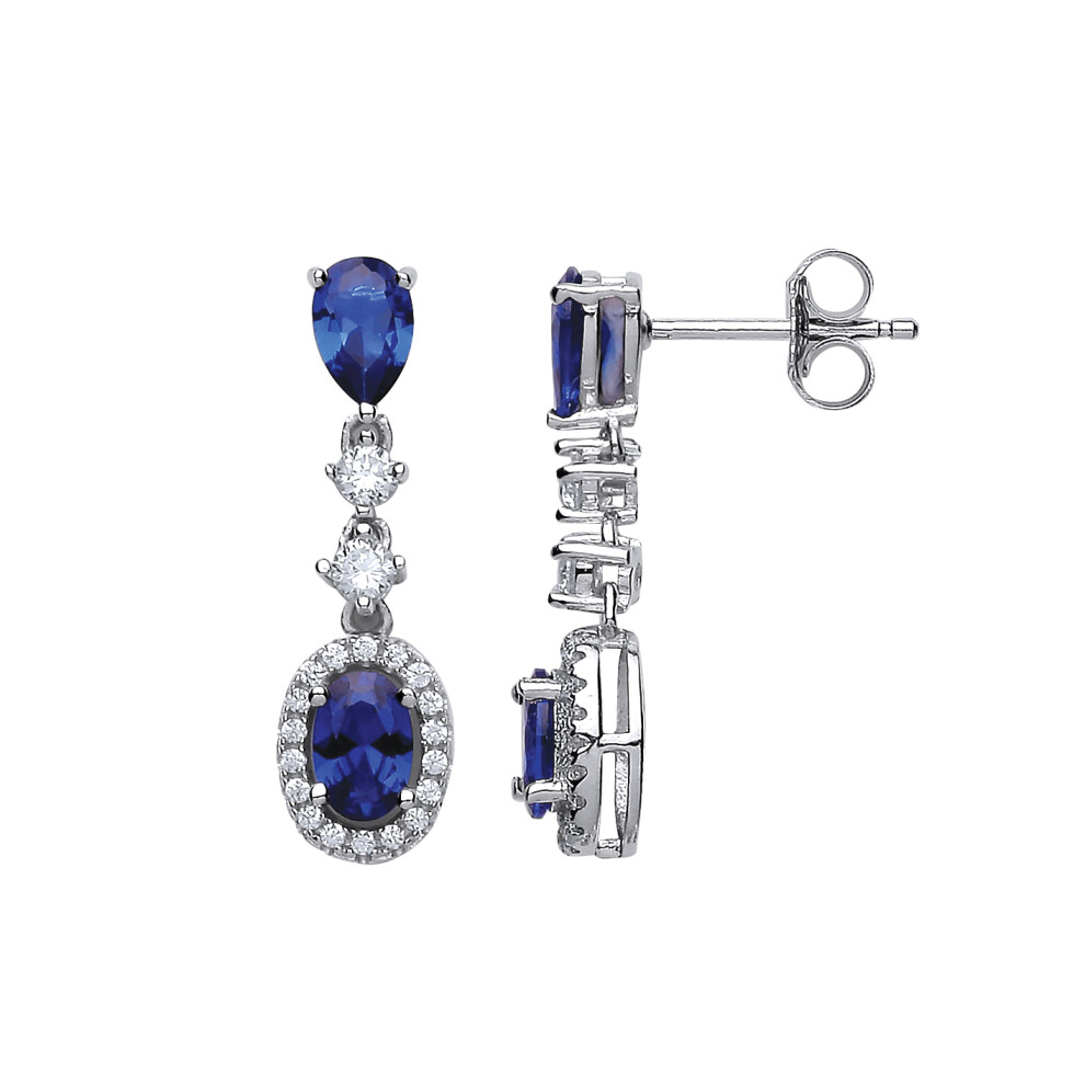 Jewelco London Ladies Sterling Silver Sapphire-Blue Oval Cubic Zirconia Tears of Joy Stud Earrings - GVE478
