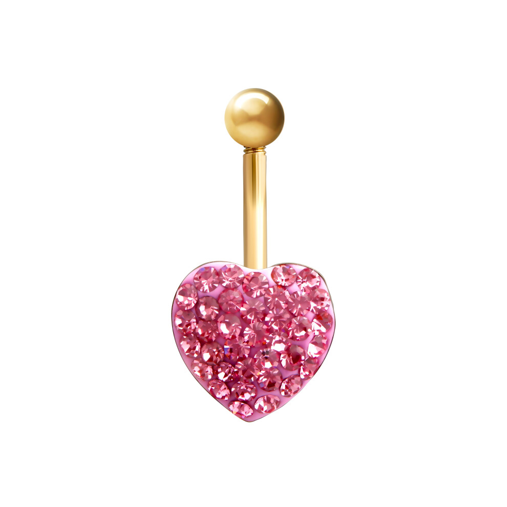 9ct Gold  Baby Pink Crystal Love Heart Banana Belly Bar, 10mm - JBJ118