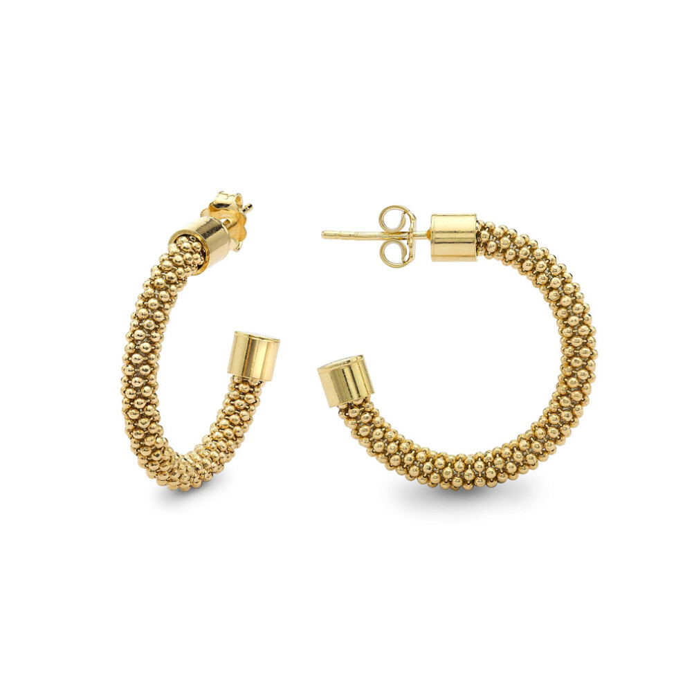 Jewelco London Sterling Silver Diamond-cut Popcorn Earrings - Gilded - 28mm - AER103