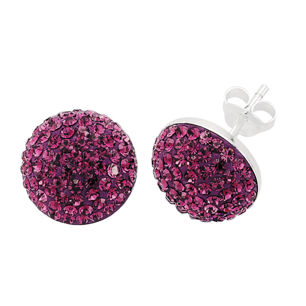 Jewelco London Ladies Sterling Silver Purple Crystal Dome Stud Earrings 13mm - GVE198AMY