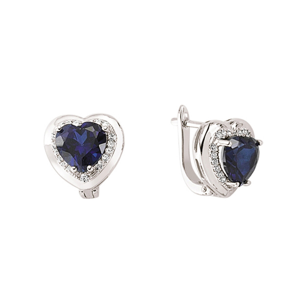 Jewelco London Sterling Silver Sapphire-Blue Heart and Round Brilliant Cubic Zirconia Love Heart Halo Hoop Earrings mm - GVE317
