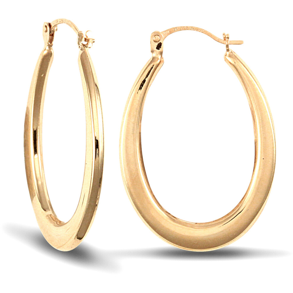 9ct Gold  Flat Oval Creole Earrings - JER699