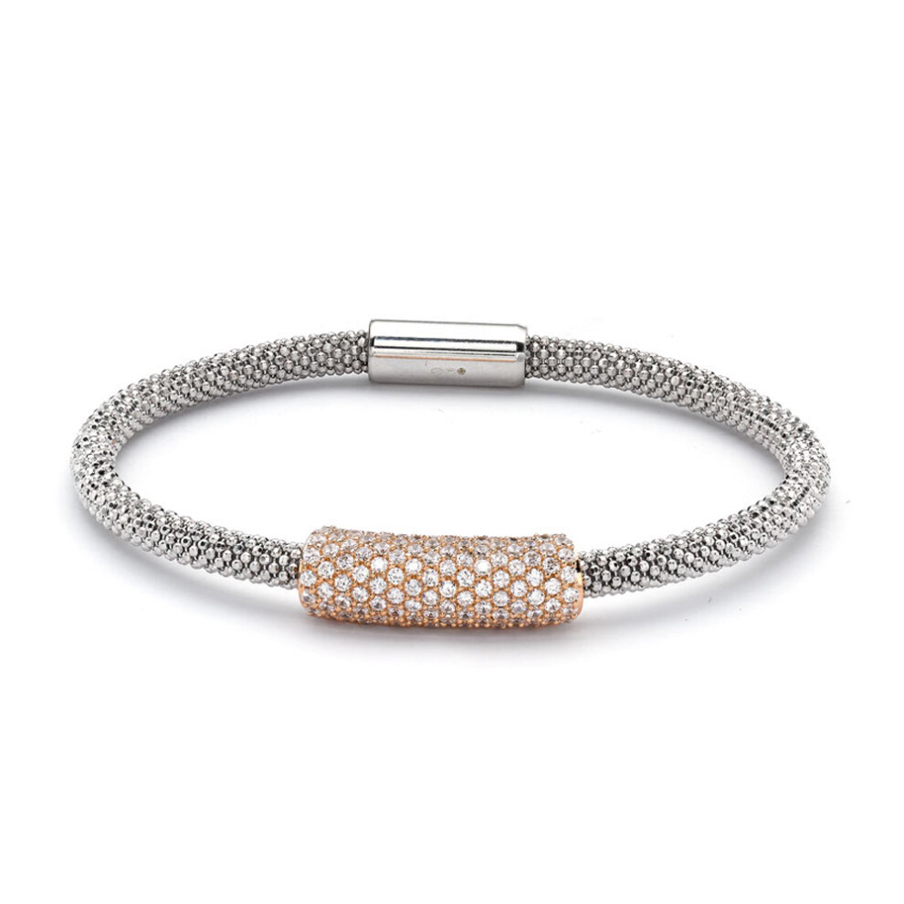 Jewelco London Rhodium Coated Sterling Silver Cubic Zirconia Popcorn Bracelet - Popcorn-Lite - ABB090