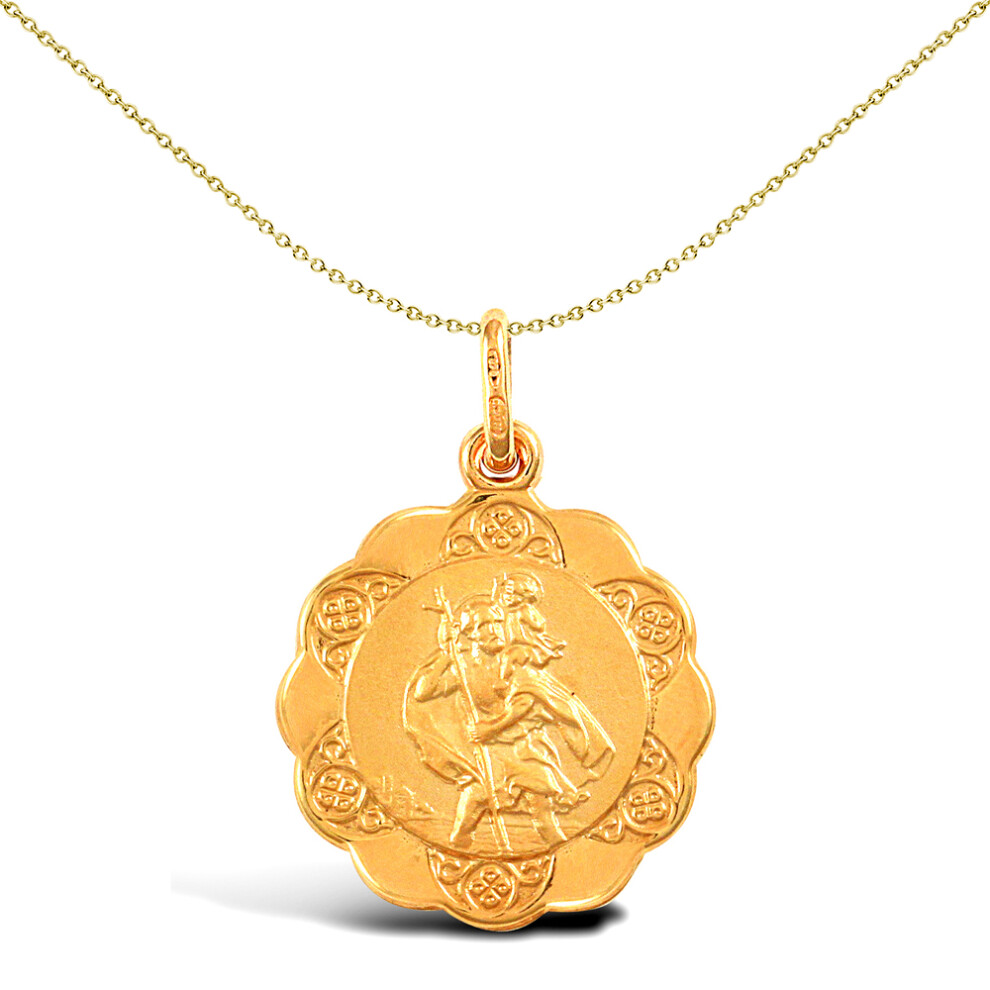 Jewelco London 9ct Yellow Gold Scallop Edged St Christopher Medallion Pendant - JPM007