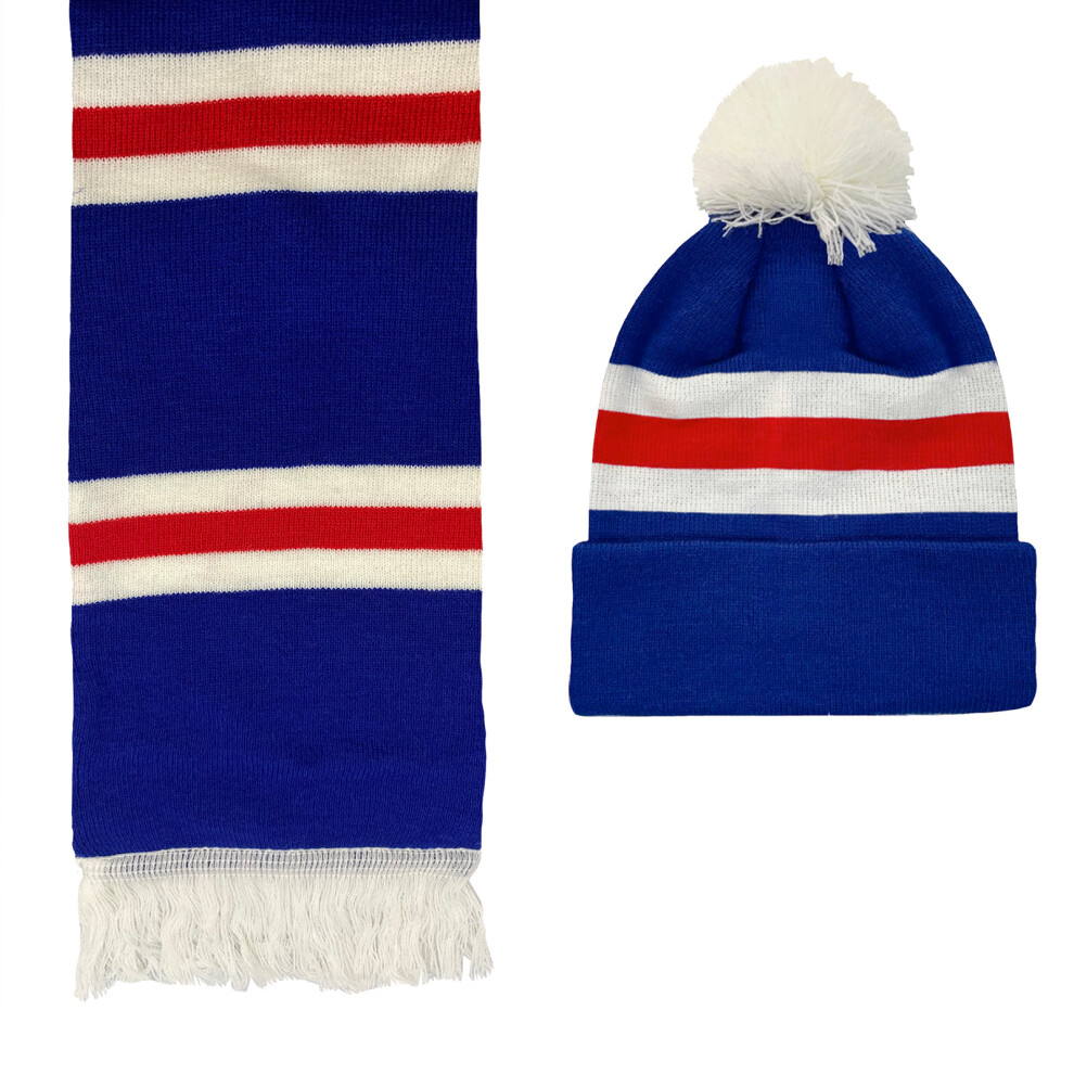 (Blue) Fan Originals Rangers Hat & Scarf Set Retro Football Gift