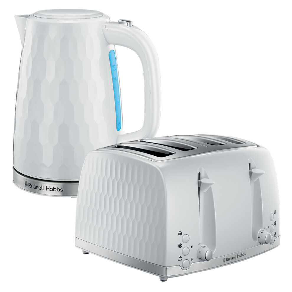 Russell Hobbs Honeycomb 4 Slice Toaster & Kettle Set, White