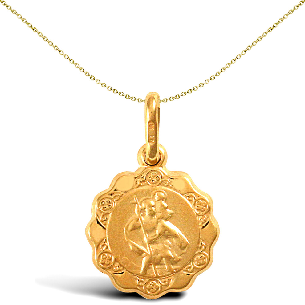 9ct Gold  Scallop Edged St Christopher Medallion Pendant - JPM009