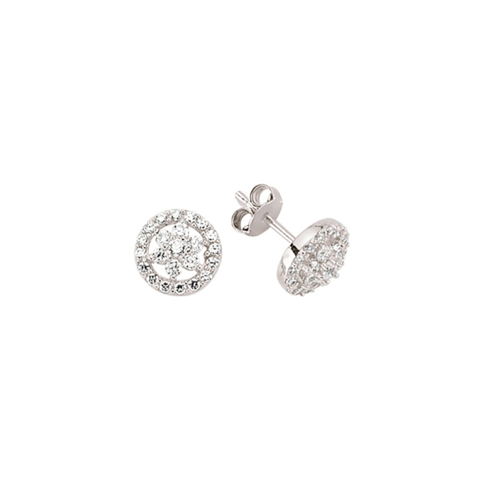 Jewelco London Ladies Sterling Silver Cubic Zirconia Daisy Halo Stud Earrings - GVE367