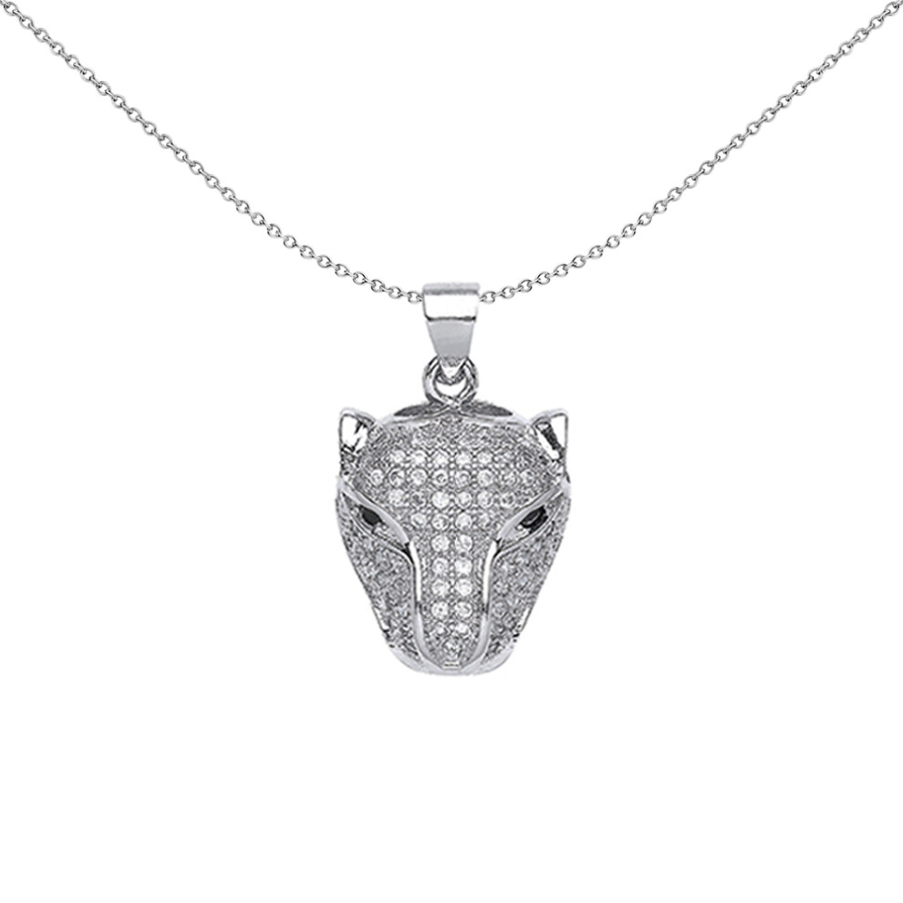 Jewelco London Mens Sterling Silver Cubic Zirconia Panther Charm Necklace 18 inch - GVP391