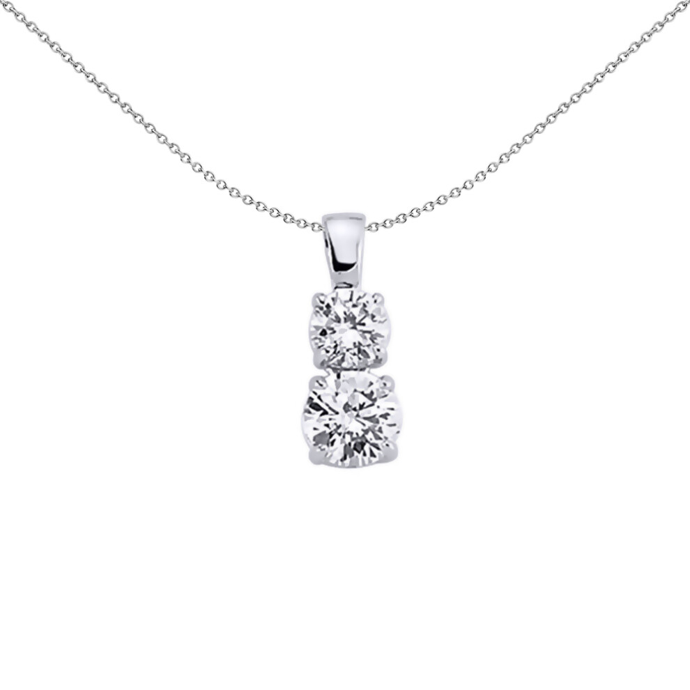 Jewelco London Sterling Silver Cubic Zirconia Duet Drop Toi et Moi Pendant Necklace 18 inch - GVP272