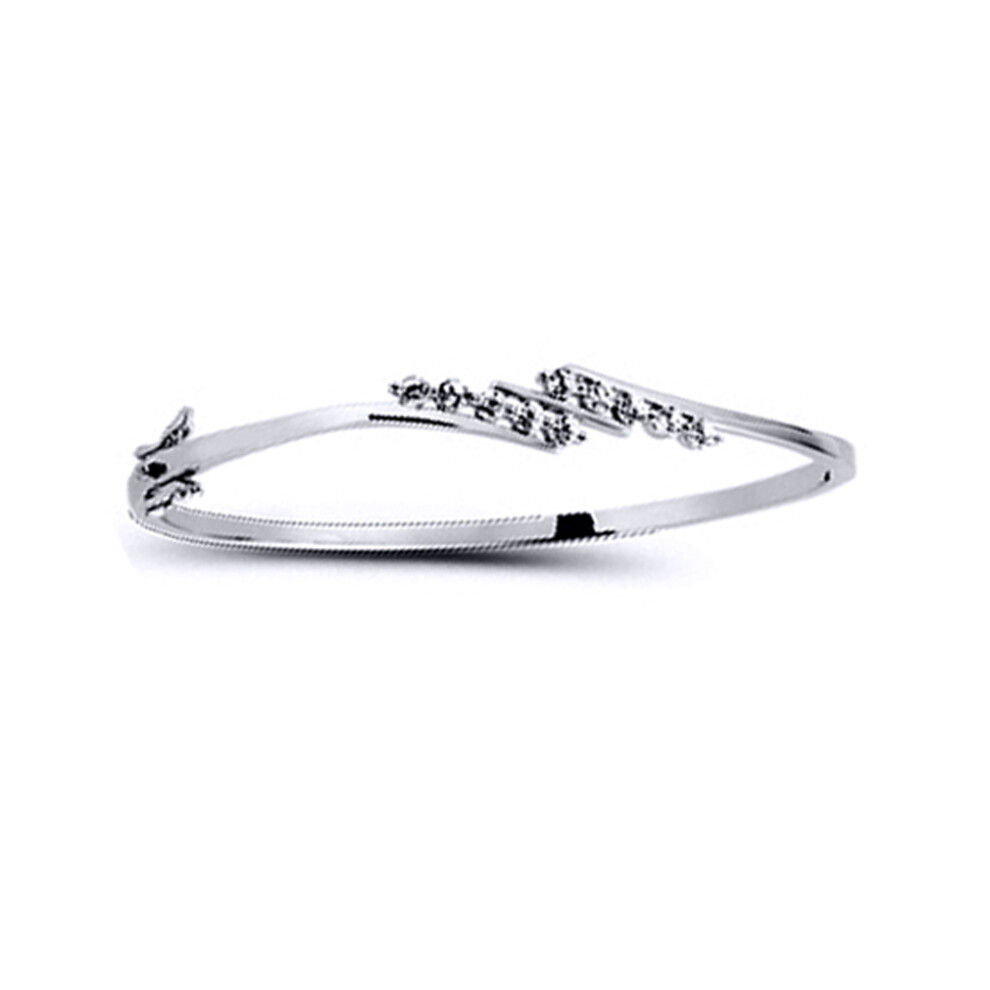 Jewelco London Ladies Sterling Silver Cubic Zirconia 5 Stone Crossover Bangle Bracelet - GVG069