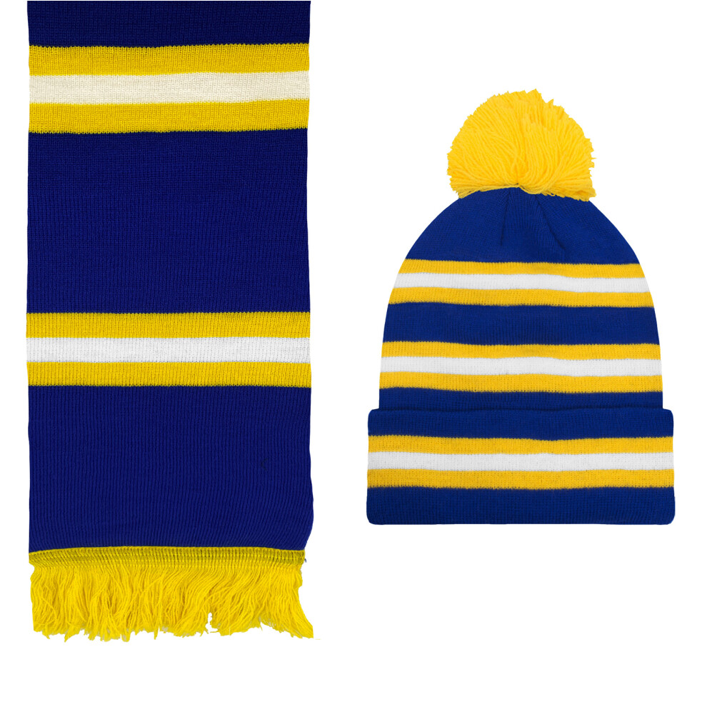 (Blue) Fan Originals Leeds Hat & Scarf Set Retro Football Gift