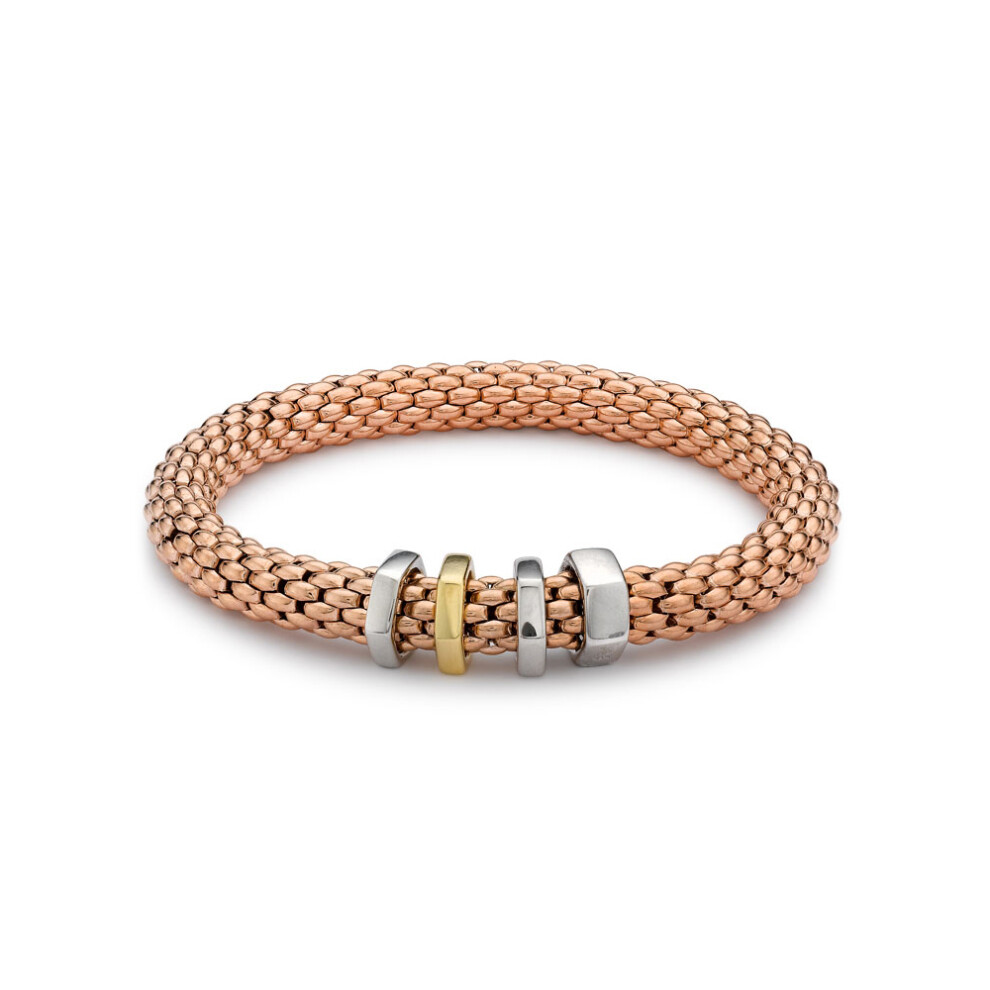 Jewelco London Rose Coated Sterling Silver 8mm Stretchy Brick Charm Bracelet - Ladies - ABB064