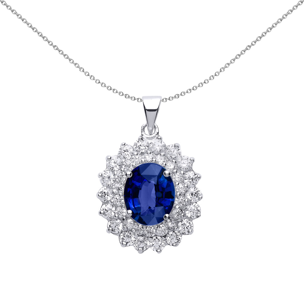 Jewelco London Ladies Sterling Silver Sapphire-Blue Oval Cubic Zirconia Lady Di Pendant Necklace 18 inch - GVP217SAP