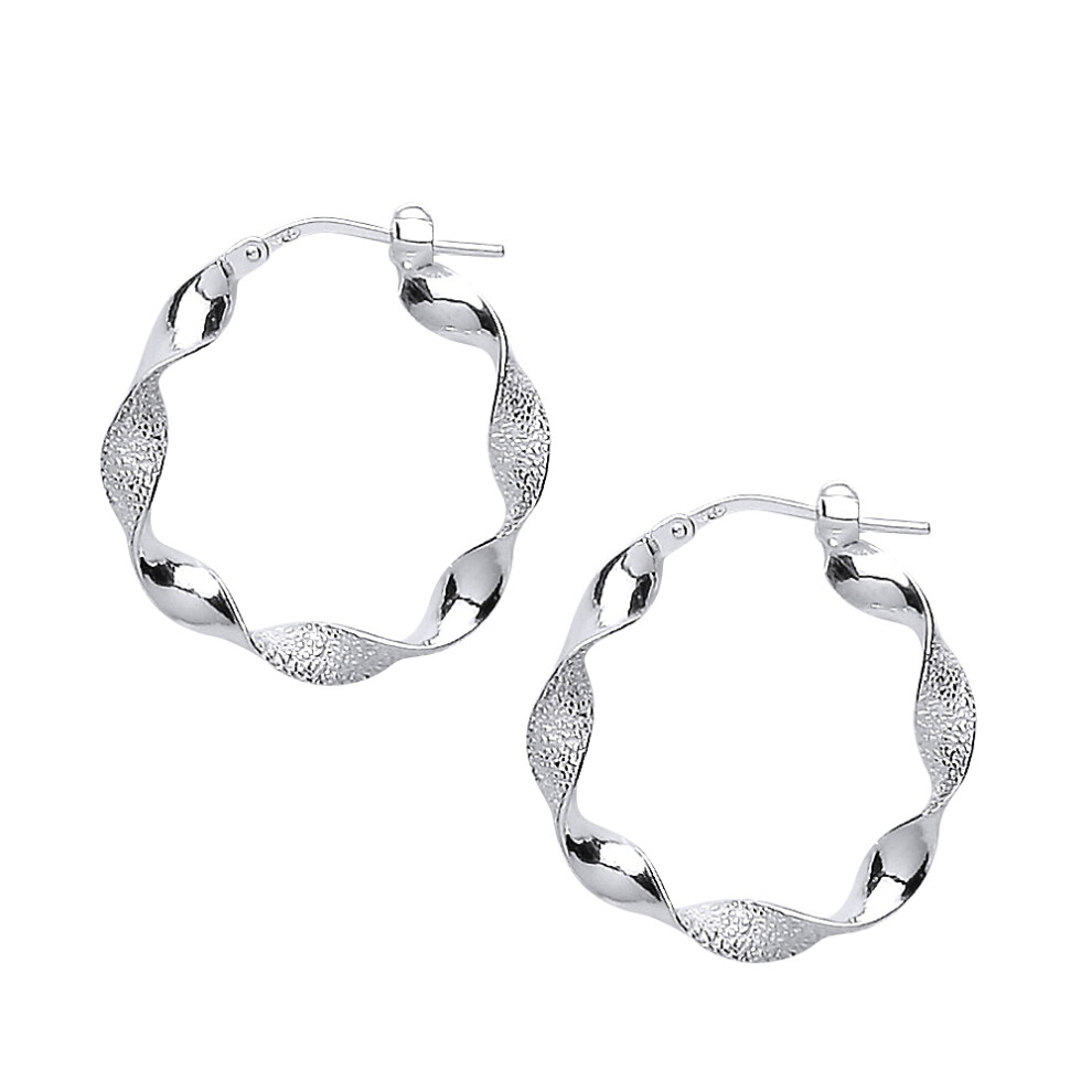 Jewelco London Ladies Sterling Silver Frosted Candy Twist Hoop Earrings 23mm 4mm - ER60