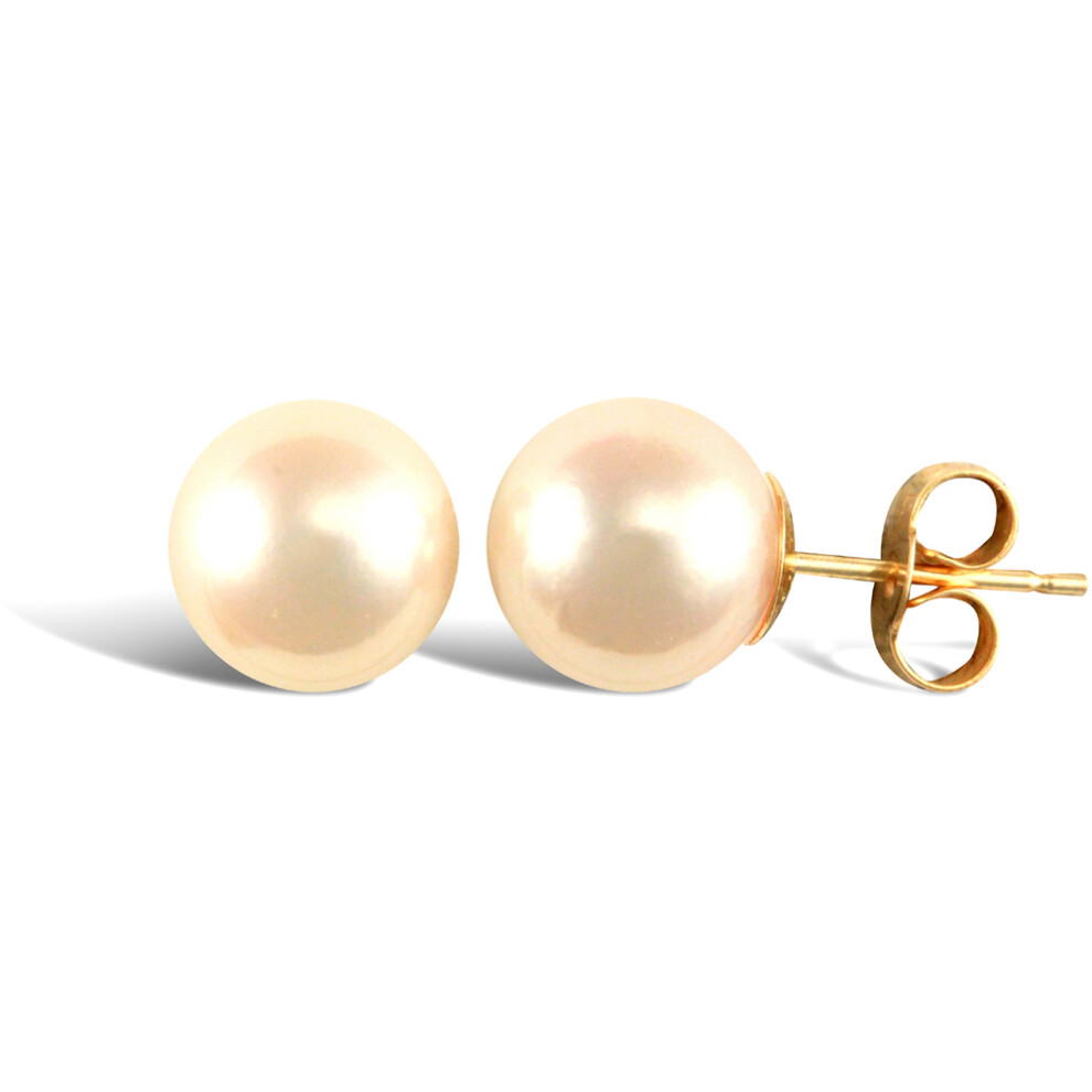 Jewelco London Ladies 9ct Yellow Gold Seawater Cultured Akoya Pearl Full Moon Stud Earrings 8.5-9mm - JES339