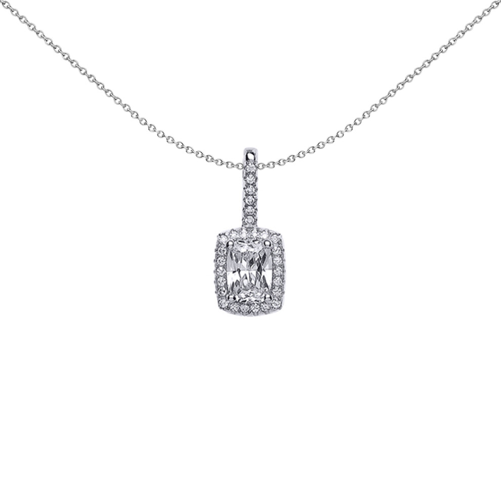 Jewelco London Ladies Sterling Silver Emerald Cut Cubic Zirconia Drop Pendant Necklace 18 inch - GVP326
