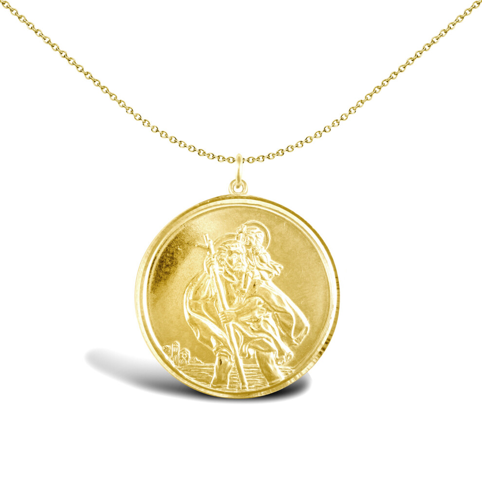 Jewelco London Solid 9ct Yellow Gold Double Sided St Christopher Medallion Pendant - JPM037