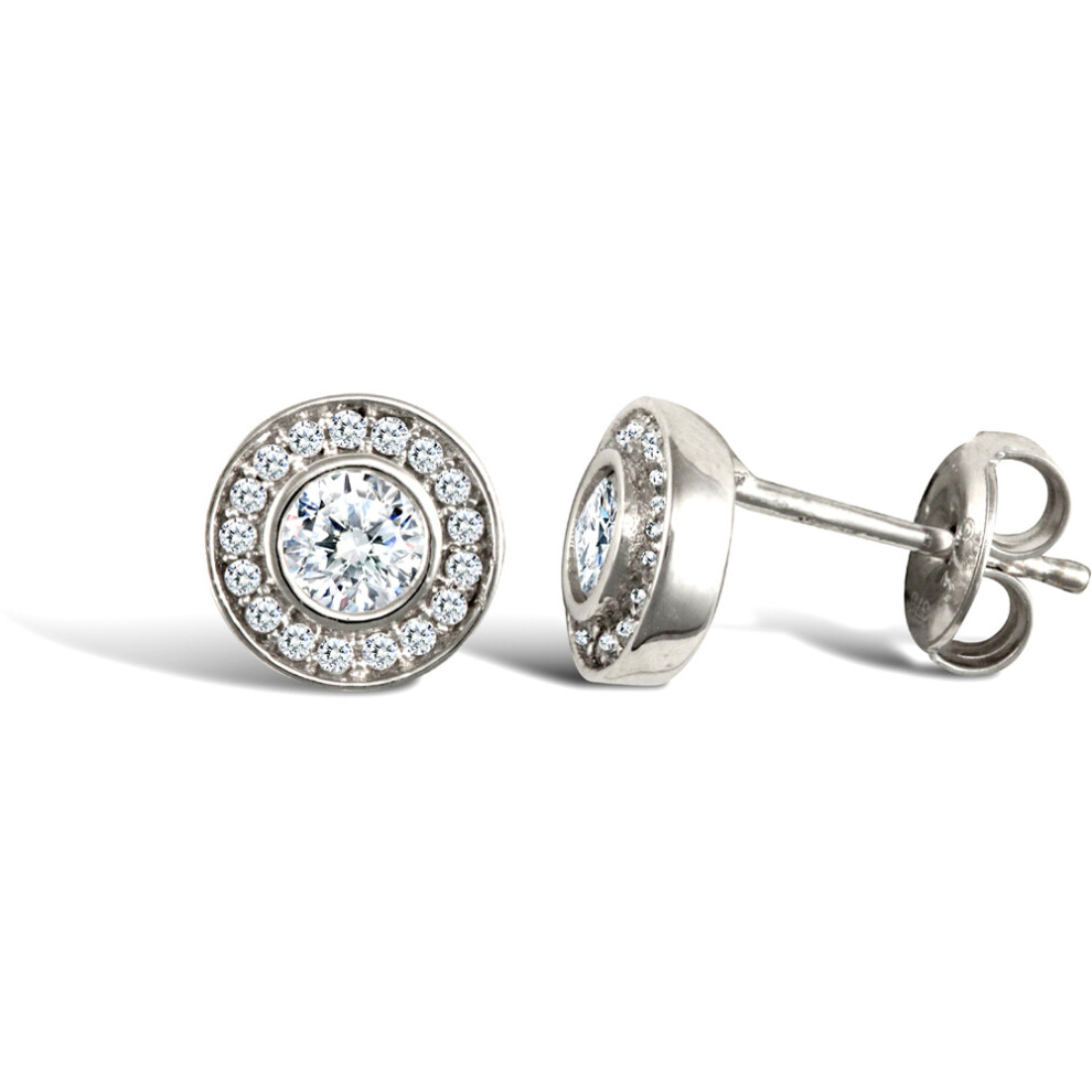 Jewelco London Ladies 9ct White Gold White Round Brilliant Cubic Zirconia Round Halo Stud Earrings - JES337-image-OPC-P6YKSSQ-NEW