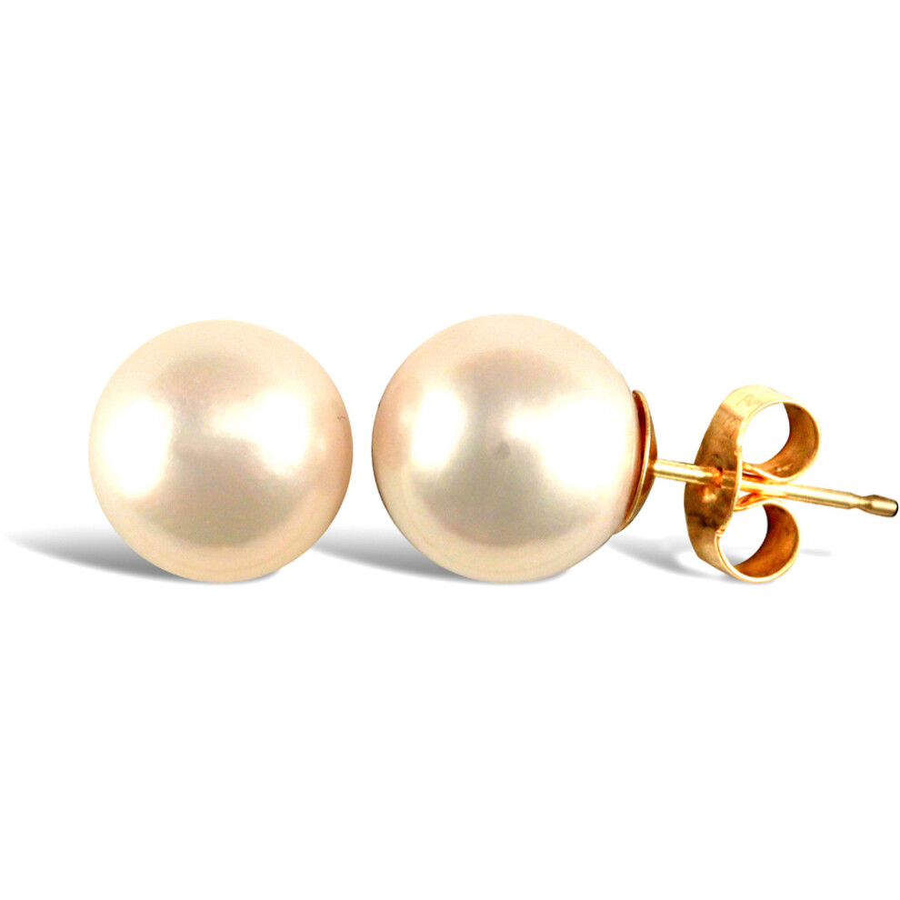 Jewelco London Ladies 9ct Yellow Gold Seawater Cultured Akoya Pearl Full Moon Stud Earrings 9-9.5mm - JES340