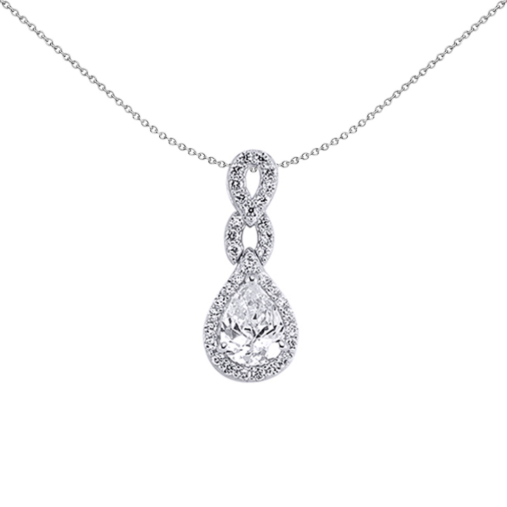 Jewelco London Ladies Sterling Silver Pear Cubic Zirconia Infinity Teardrop Pendant Necklace 18 inch - GVP303