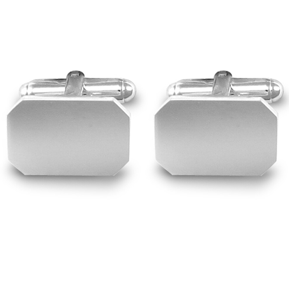 Jewelco London Rhodium Coated Sterling Silver rectangular  T-shape Cufflinks - Gents - ACL005