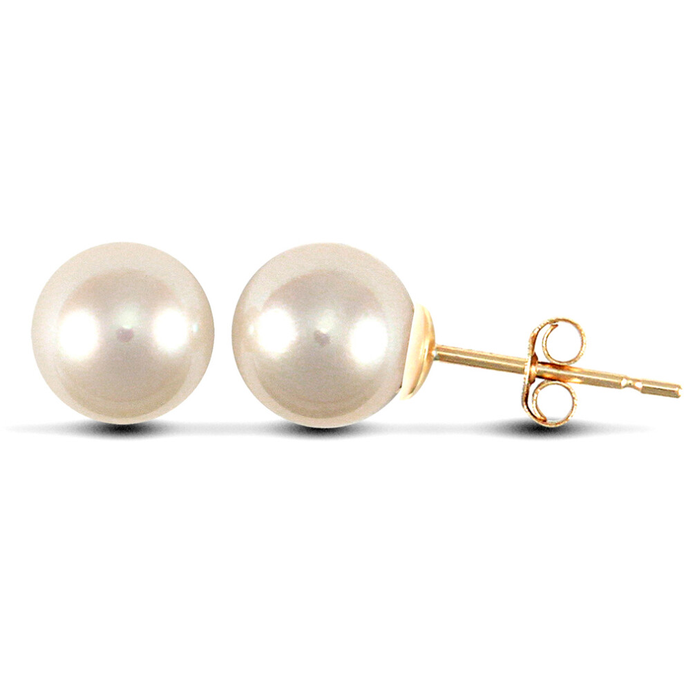 Jewelco London Ladies 9ct Yellow Gold Seawater Cultured Akoya Pearl Full Moon Stud Earrings 6.5-7mm - JES153