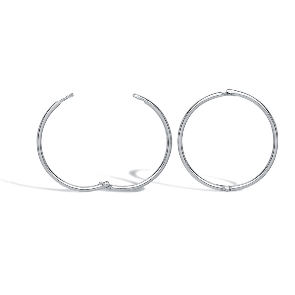 Jewelco London Solid 9ct White Gold Hinged Sleeper 1mm Hoop Earrings 15mm - JER648B