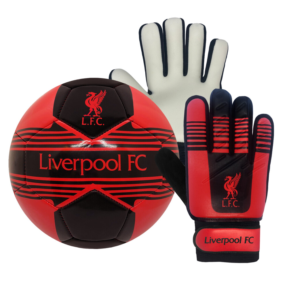 Liverpool FC Junior Size 4 Football & Goalkeeper Goalie Gloves Set OFFICIAL Gift