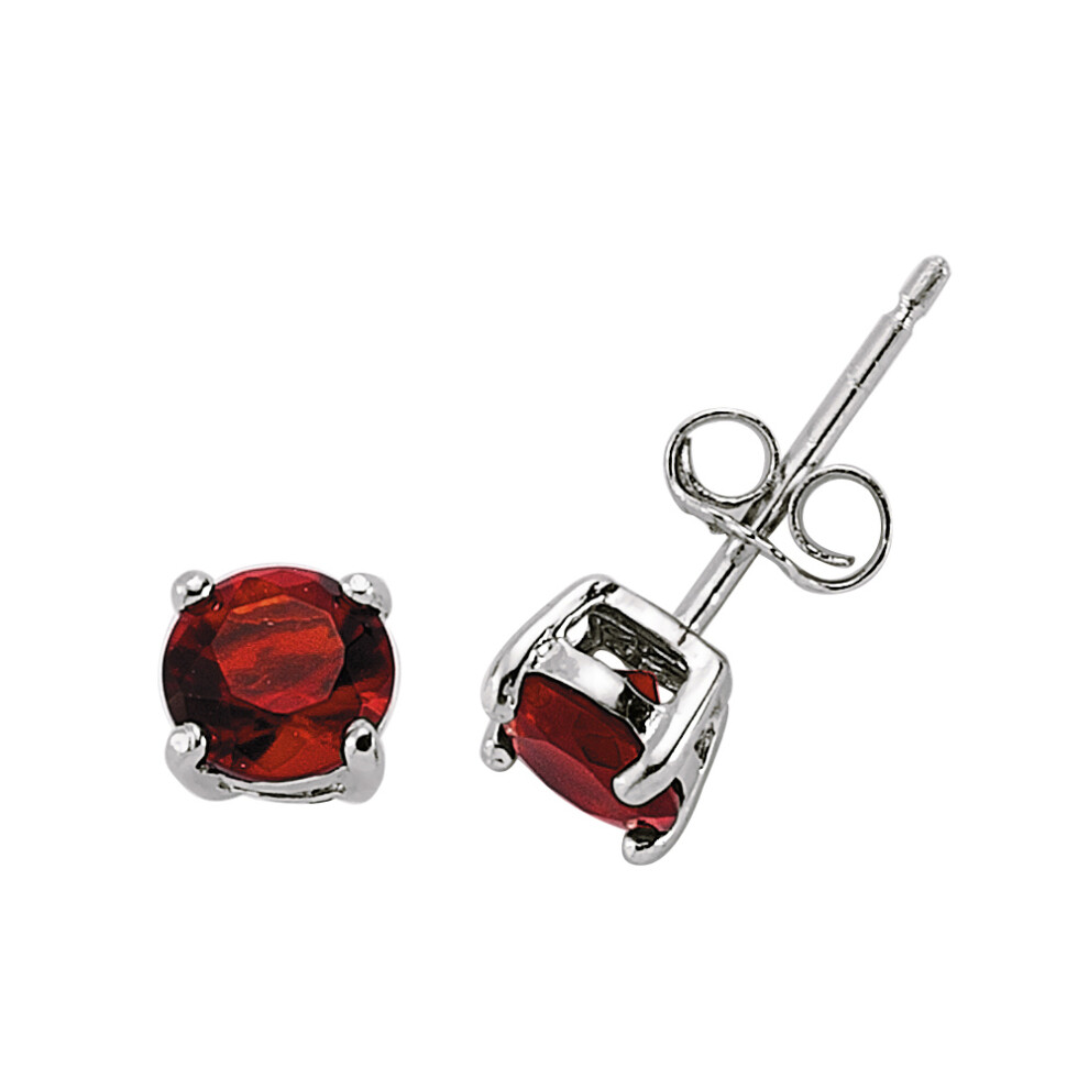 Silver Red CZ Double Gallery Solitaire Stud Earrings 5mm - RD5RU